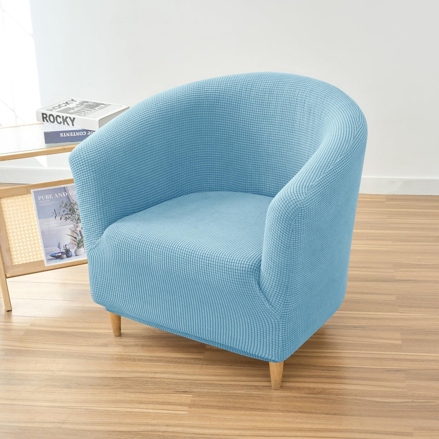 PENDEJATO Stretch Tub Chair Covers, 1-Piece Club Chair Slipcover Soft Jacquard Barrel Chair Cover Armchair Slipcovers Furniture Protector for Living Room (Light Blue)
