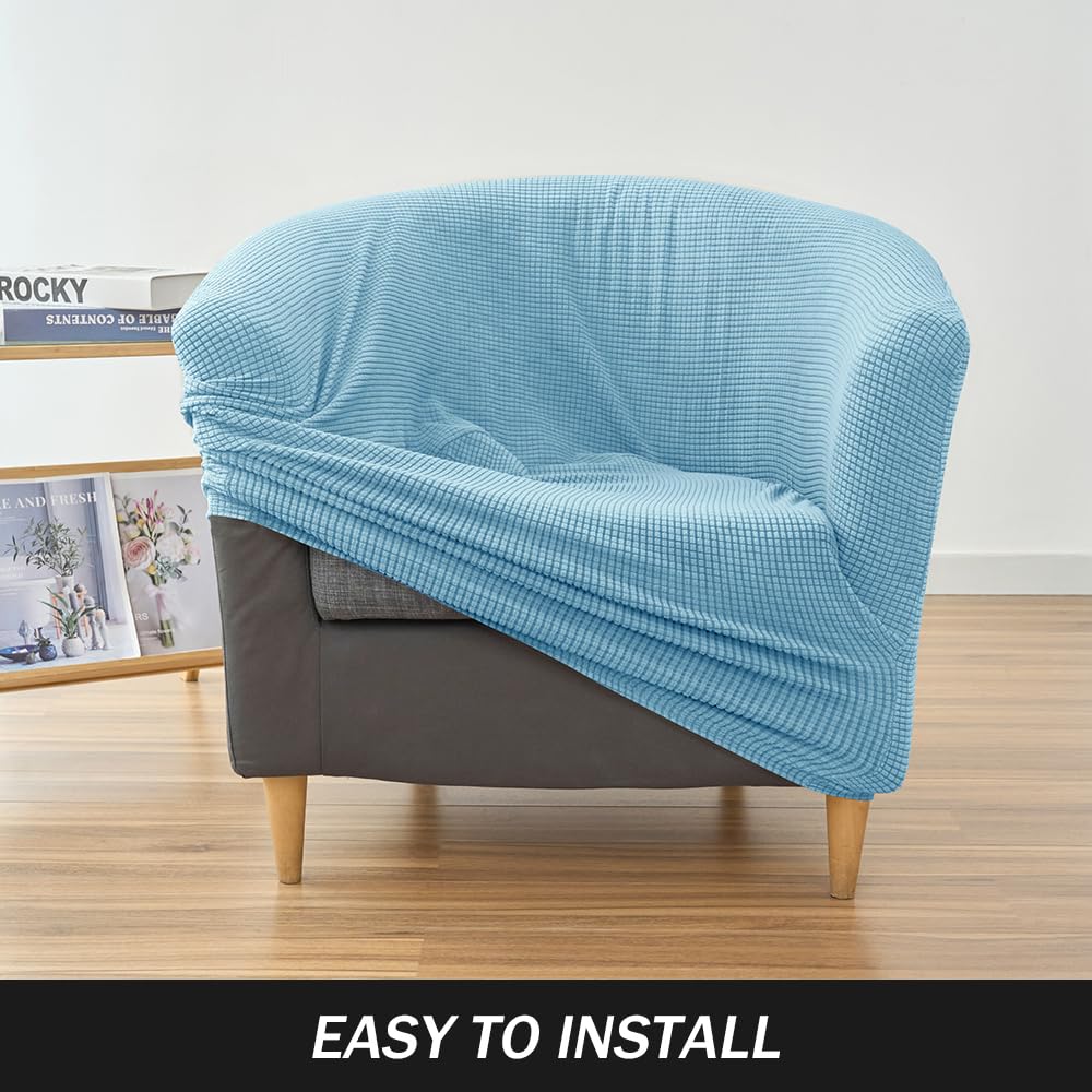 PENDEJATO Stretch Tub Chair Covers, 1-Piece Club Chair Slipcover Soft Jacquard Barrel Chair Cover Armchair Slipcovers Furniture Protector for Living Room (Light Blue)