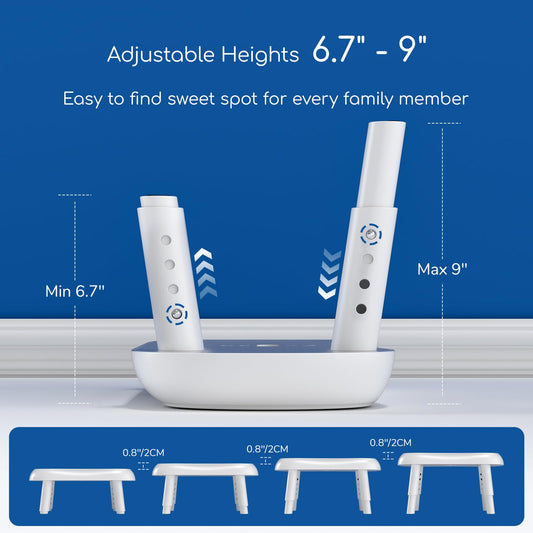 BIGCOW Adjustable Height Toilet Stool, Non-Slip & Easy to Clean, Promotes Healthy Defecation Posture, Reduces Constipation & Hemorrhoids, 6.7-9 inches, White