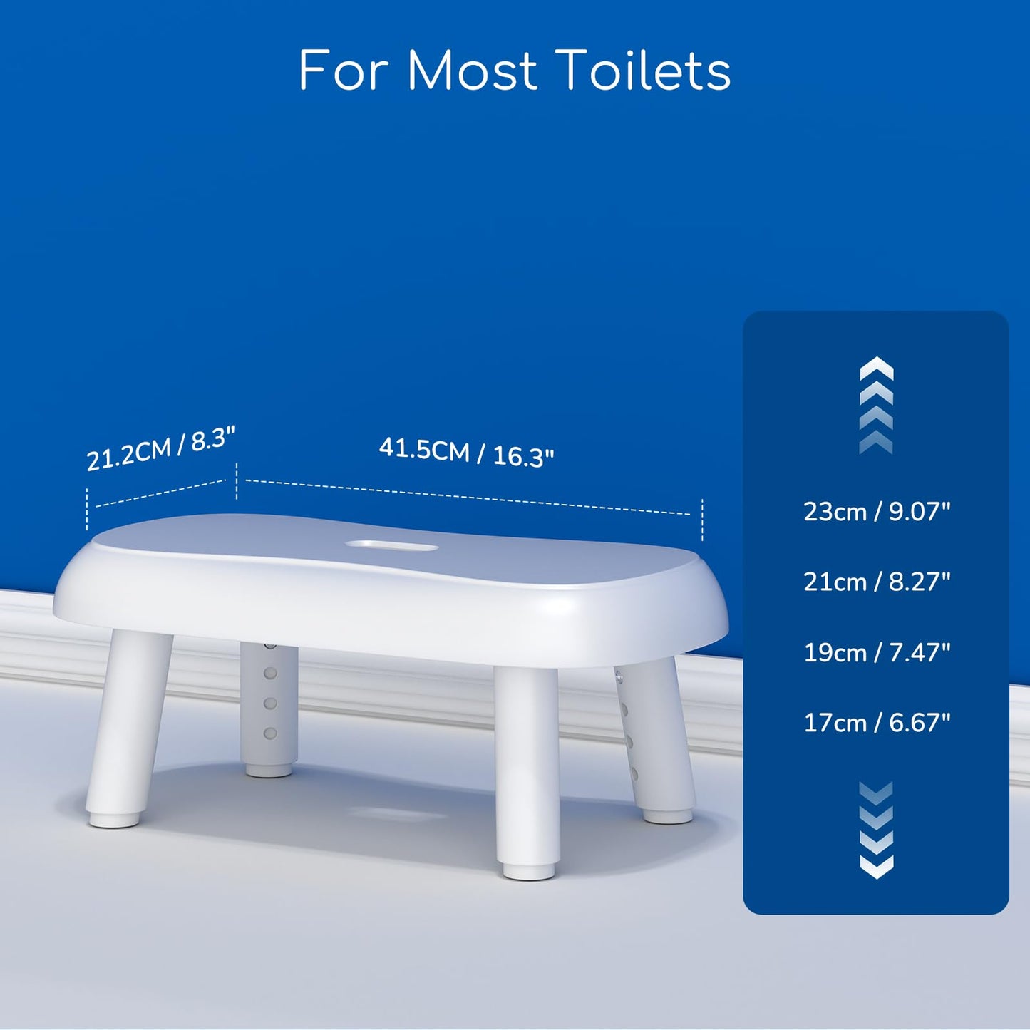 BIGCOW Adjustable Height Toilet Stool, Non-Slip & Easy to Clean, Promotes Healthy Defecation Posture, Reduces Constipation & Hemorrhoids, 6.7-9 inches, White