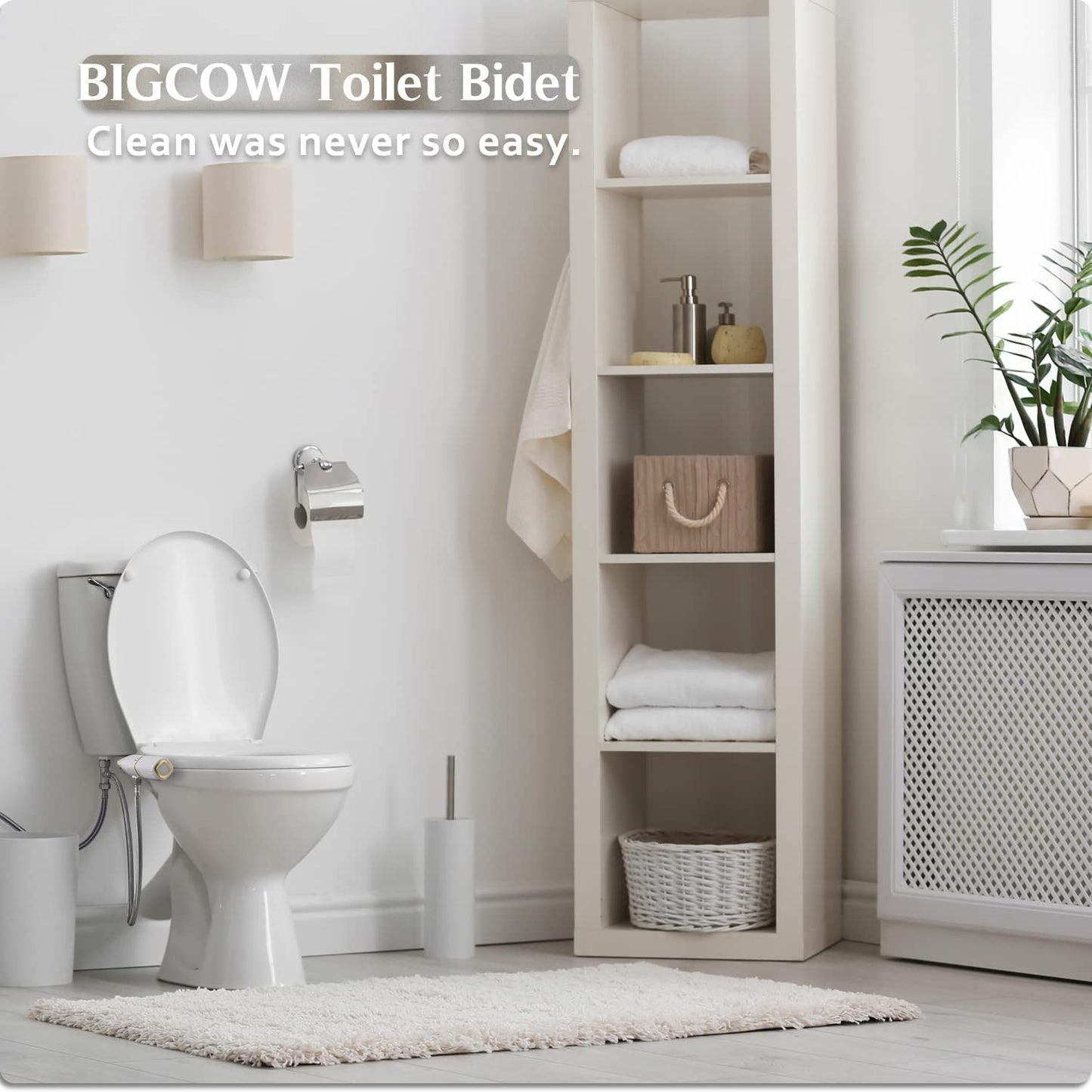 BIGCOW Bidet Attachment for Toilet, Ultra-Slim Dual Nozzle (Frontal & Rear Wash) Hygienic Toilet Bidet, Fresh Cold Water Pressure Adjustable Bidet Attachment with Stainless Steel Inlet