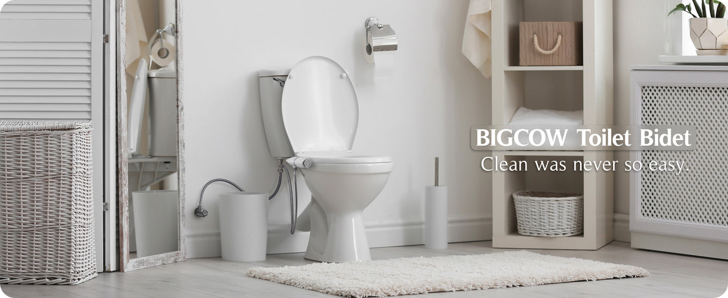 BIGCOW Bidet Attachment for Toilet, Ultra-Slim Dual Nozzle (Frontal & Rear Wash) Hygienic Toilet Bidet, Fresh Cold Water Pressure Adjustable Bidet Attachment with Stainless Steel Inlet