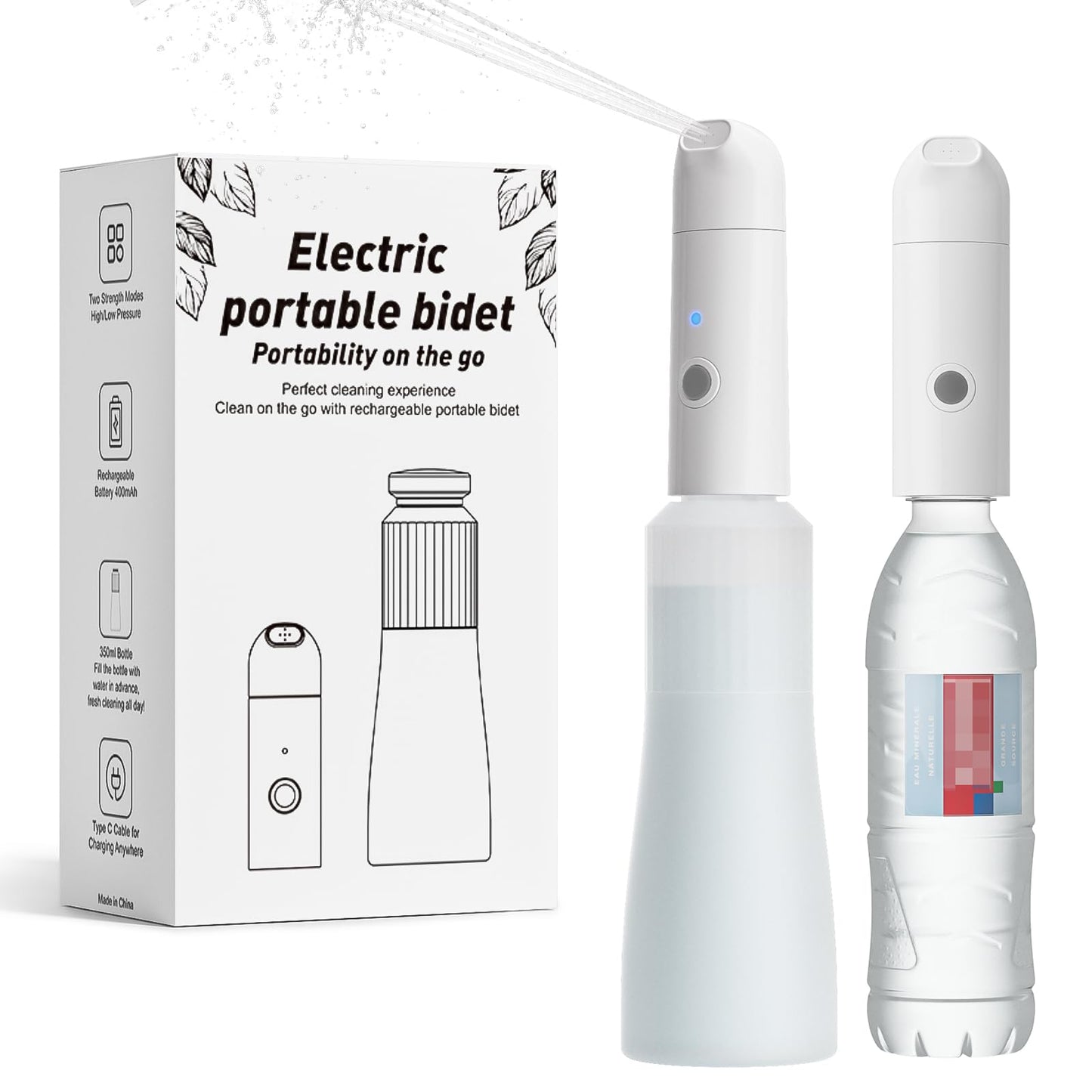 Portable Travel Bidet, Electric Bidet Sprayer 12.3oz/350mL, IPX7 Waterproof ＆ Rechargeable, Mini Bidet Toilet Water Spray for Personal Hygiene Cleaning, Postnatal Care, Perineal & Hemorrhoid Treatment